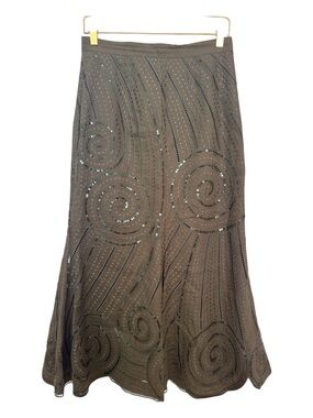 JSong Collection Vintage Y2K 100% Linen Sequin Spiral Trumpet Midi Skirt — Size
